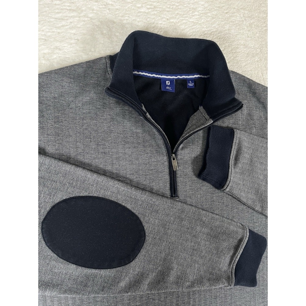 FootJoy Gray‎ Textured Quarter-Zip Long Sleeve Golf Sweater Elbow Patch Men's L